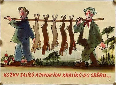 Original Vintage Poster CZECHOSLOVAKIA - SOCIALISM - COLLECTION - FUR - RABBIT • $179