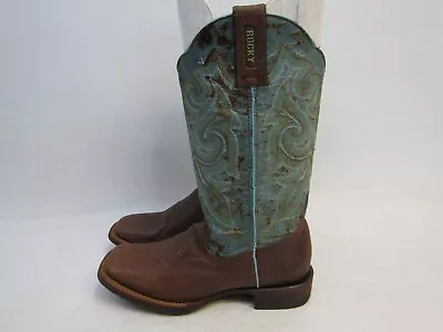 Rocky Womens Size 7.5 M Green Brown Leather Cowboy Western Boots • $45.59