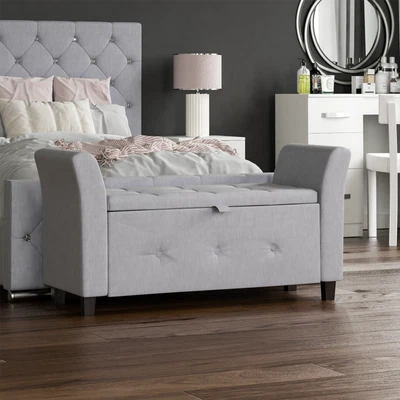 £89.95 • Buy SALE Fabric Storage Ottoman Bedroom Seat Stool Bench Chest Light Grey Linen