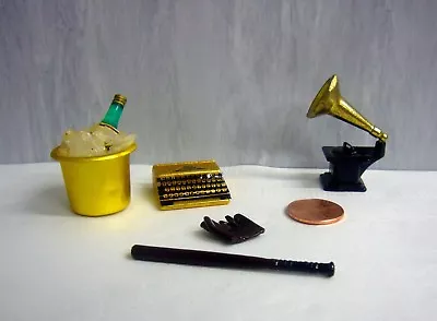 Dollhouse Mini Metal Baseball Bat Mitt Phonograph Typewriter Champagne Bucket IC • $24.99
