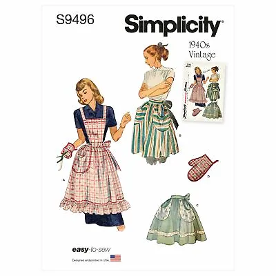 Simplicity 1940's Vintage Full Half Apron Easy To Sew S9496 / 9496 Craft Pattern • $8.99
