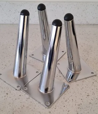 4 X Chrome Metal Furniture Legs For Sofa Cabinet And Bed. Slanted. 20cm & 15cm • £14