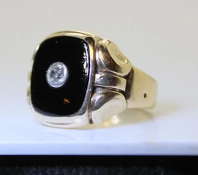 NICE Vintage Men's 10K Gold Heavy 17.2 Gram Handmade .25 Ct Diamond & Onyx Ring • £862.96