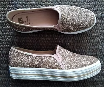 Keds X Kate Spade Platform Canvas Loafer Sneaker  In Rose Gold Glitter Sz US 9 • $35