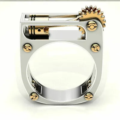 Silver Fashion Mechanical Gear Wheel Finger Ring Punk Jewelry For Men • $1