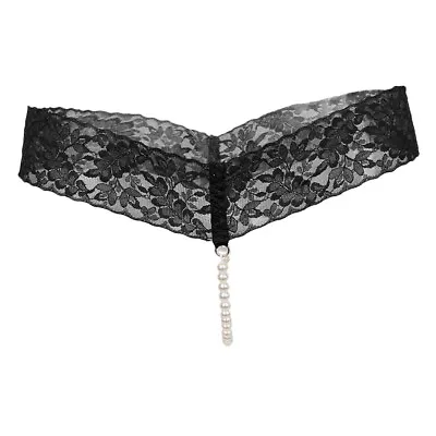 Sheer Lace Beaded Panties G String T Back Thong For Women - Black Unique • £4.67