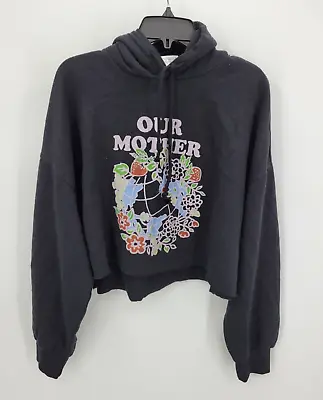 Levis Hoodie Womens Medium Black Our Mother Graphic Cropped Pullover Boho • $21.76