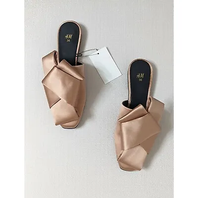H&M Silk Blend Flat Mules With Front Bow Powder Pink Size 5.5 • $129.99