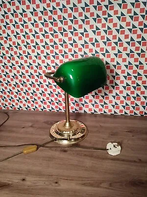 £39.99 • Buy Brass And Green Glass Bankers Lamp Bedside Lamp Table Light Large Tested Working