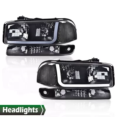 Fit For 1999-2007 GMC Sierra/Yukon LED DRL Smoke Black Headlights+Bumper Lamps  • $85.90