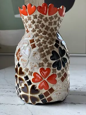 Vintage Retro MCM Mosaic Tile Heart Clover Design Vase Art Over Glass Vase • $32