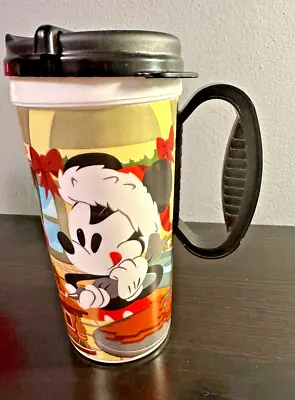Mickey Mouse Happy Holidays Christmas Disney Parks Travel Mug Cup W/ Lid Handle • $8.99