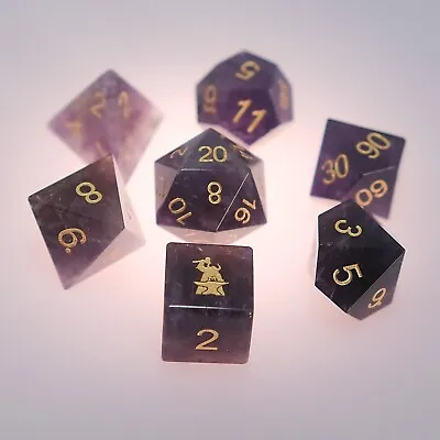 Natural Amethyst Gemstone Dice Set D6Logo DND RPG Table-top Board Game Accessory • $112