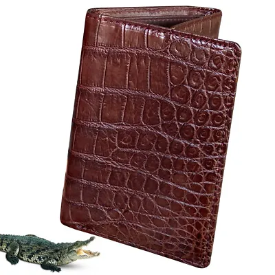 Brown Crocodile Leather Trifold Wallet Handmade RFID Blocking Christmas Gift • $75