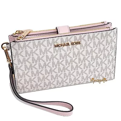 Michael Kors Jet Set Travel Double Zip Wristlet Wallet Vanilla Pink Powder Blush • $69.95