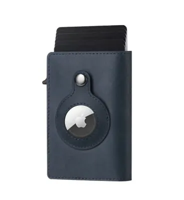 $30.43 • Buy Mens Smart Leather Wallet With Apple Air Tag Holder | Brand New Blue Edition