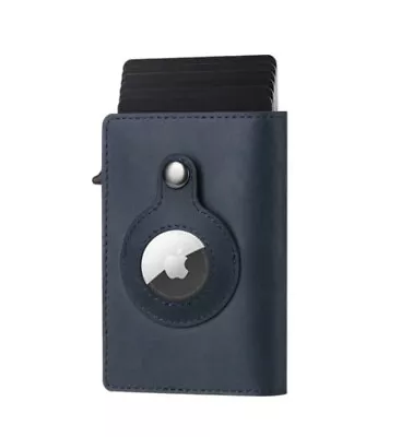 $29.28 • Buy Mens Smart Leather Wallet With Apple Air Tag Holder | Brand New Blue Edition