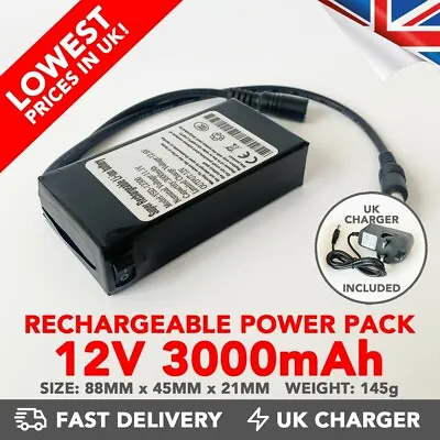 12v Power Bank 3000mAh Rechargeable Li-ion Portable Battery Pack (DC) • £23.99