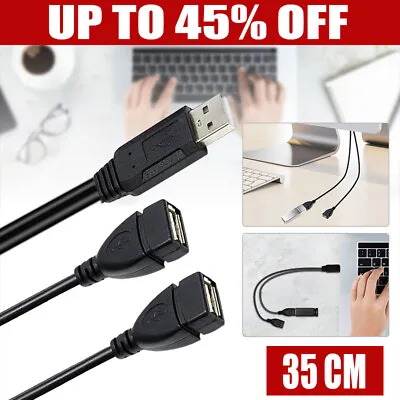 £2.29 • Buy Male USB 2.0 A 1 To 2 Dual USB Female Data Hub Power Adapter Y Splitter Cable