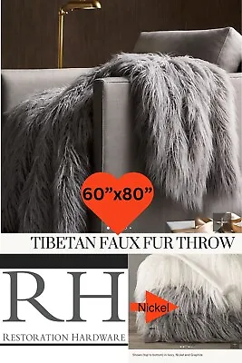 Restoration Hardware Faux Fur Tibetan Throws Blanket Sofa Bed Large 60x80 $405 • $219