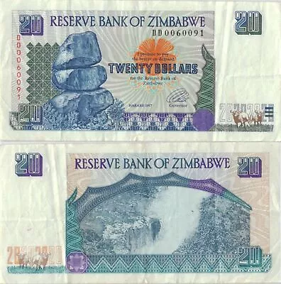 Zimbabwe 20 Dollars 1997 P-7a Banknote Africa Currency #5163 • $5.03