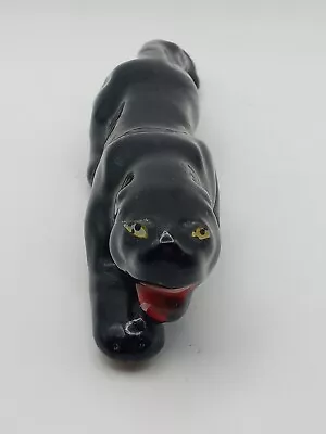 Vintage Black Panther Figurine Red Pottery Japan MCM • $12