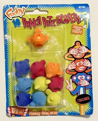 Foohy Monkey Head Series 10 Pencil Petz Erasers Stackable • $15.99