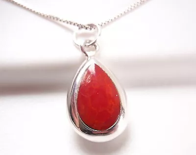 Reversible Red Coral And Mother Of Pearl 925 Sterling Silver Pendant • $9.99