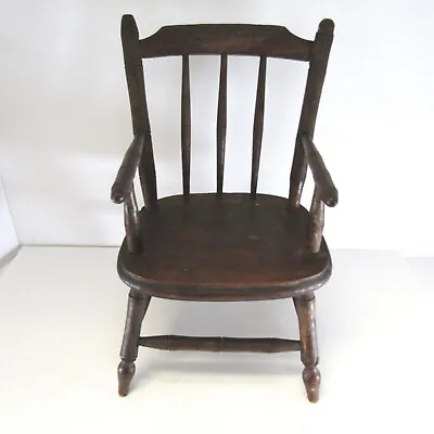 Antique 19th C. Miniature Turned Wood Spindle Doll Chair Wooden Primitive 12.5  • $150