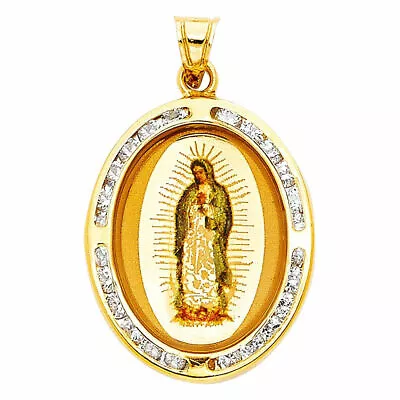 14k Yellow Gold Virgin Marry Virgen De Guadalupe Oval Charm Pendant Dije De Oro • $199.98