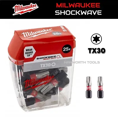 Milwaukee Shockwave Torx T30 Screwdriver Bit Set 25 TX30 25mm Impact Driver Bits • £14.95