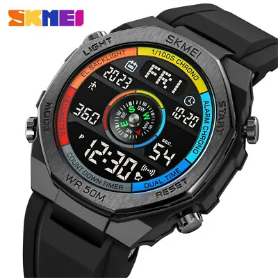 SKMEI Men Watch Compass Pedometer Calories Sport Watch LED Digital Wristwatch • $18.30