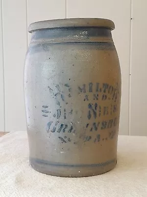 Antique 19th Century HAMILTON & JONES GREENSBORO PA Grey Blue Crock Stoneware • $299