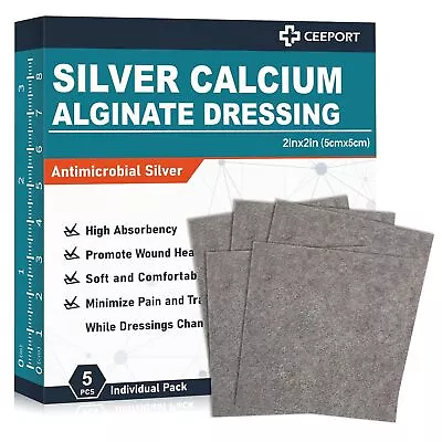2  X 2  Ag Silver Calcium Alginate Wound Dressing Pads 5 Individual P... • $19