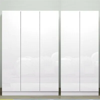 2 Door 3 Door High Gloss White Wardrobe Modern Bedroom Furniture Soft Close • £169