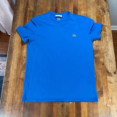 $19.99 • Buy Lacoste Shirt Mens Medium 4 Blue Regular Fit V Neck Casual Preppy Pima Cotton