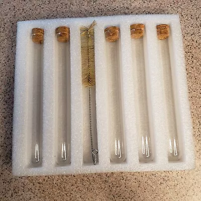 8  Glass Vials (5) With Cork Stopper  & Brush  • $10.40