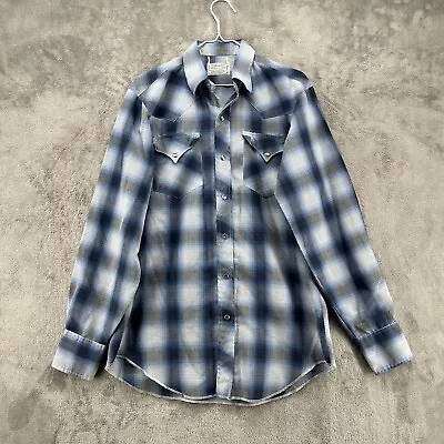 Vintage H Bar C Shirt Mens 15.5 Blue Plaid Pearl Snap Ranchwear Western Cowboy • $29.86