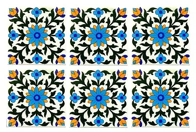 Decorative Moroccan Pottery Ceramic Handmade Wall Tiles 6x6 Inch Set Of 6 Tiles • $107.50
