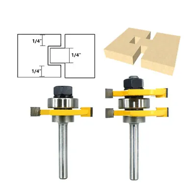 $15.99 • Buy Tongue And Groove Router Bit Set, 1/2 1/4 Shank 3 Teeth Adjustable T Shape Bits