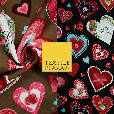 Valentine Love Hearts Patchwork Printed Needlecord Fabric Babycord Corduroy 58  • £1.50