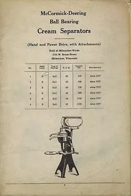 McCORMICK DEERING  VINTAGE BALL BEARING CREAM SEPARATORS PARTS CATALOG 1928 • $29.95