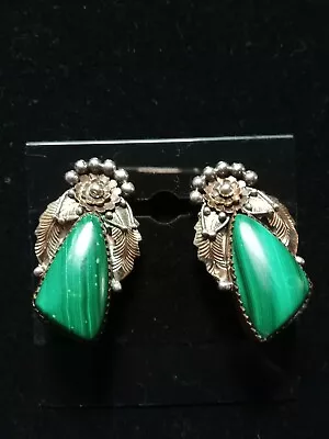 Vintage Malachite Sterling & Copper Native American Southwest Clip-On Earrings  • $28