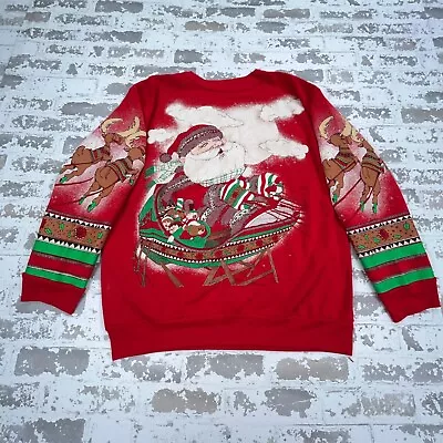 Vintage Christmas Sweater Women Large Red Sweatshirt USA 90s Y2K AOP Santa * • $29.91