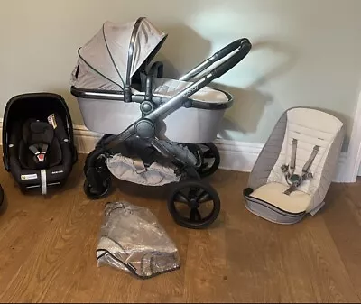 Stunning Icandy Peach 5 Phantom Dove Grey Pramcarrycot & Maxi Cosi Car Seat • £489