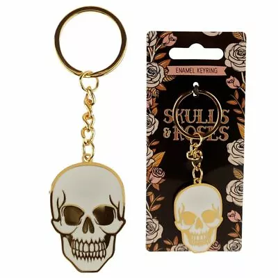 £2.99 • Buy Novelty Enamel Keyring - Skull - Key Ring Gold And White Skulls & Roses