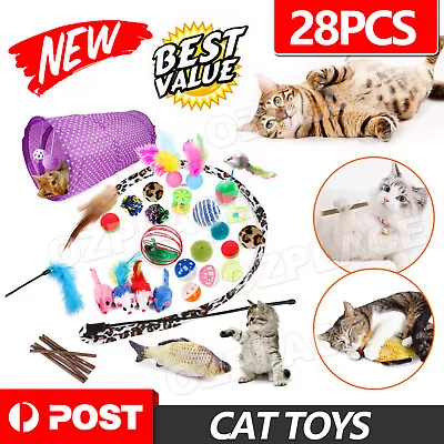 Bulk Buy Cat Kitten Toys Rod Fur Mice Bells Balls Catnip 28 Items Lovely Pet Toy • $14.95