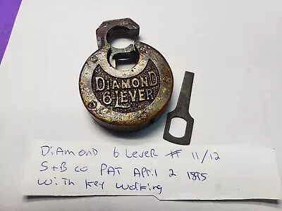 Antique  BRASS  DIAMOND  6-LEVER PADLOCK #11/12 S&B CO Pat Apl. 2 1895 KEY WORKS • $298.58