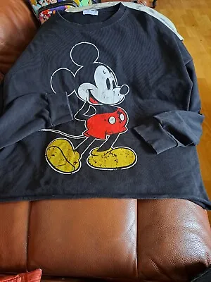 £4.99 • Buy Zara Trf Black Disney Shirt Sweatshirt Mickey Mouse Distressed Logo  Size Med