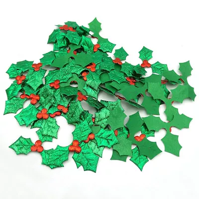 100X Shiny Holly Triple Leaf Berries Embellishments XMAS Gift Tag Card DIY Decor • £2.99